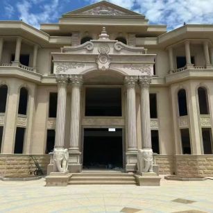 山西 黄金麻别墅外墙干挂，大柱，大象，蘑菇石，雕花板