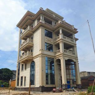 山西 黄金麻花岗岩石材别墅外墙干挂搭配（雕花栏杆花瓶柱门楼罗马柱）