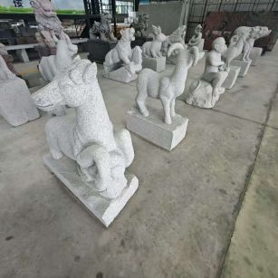 山西 芝麻白花岗岩造型立体雕刻——十二生肖