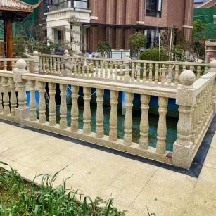 山西黄金麻花岗岩石材栏杆，扶手，将军柱，花瓶柱