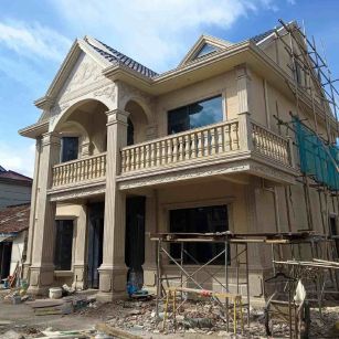 山西 黄金麻花岗岩石材私人别墅雕花门楼柱阳台栏杆