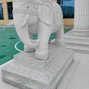 山西 白麻花岗岩动物异形石雕-大象