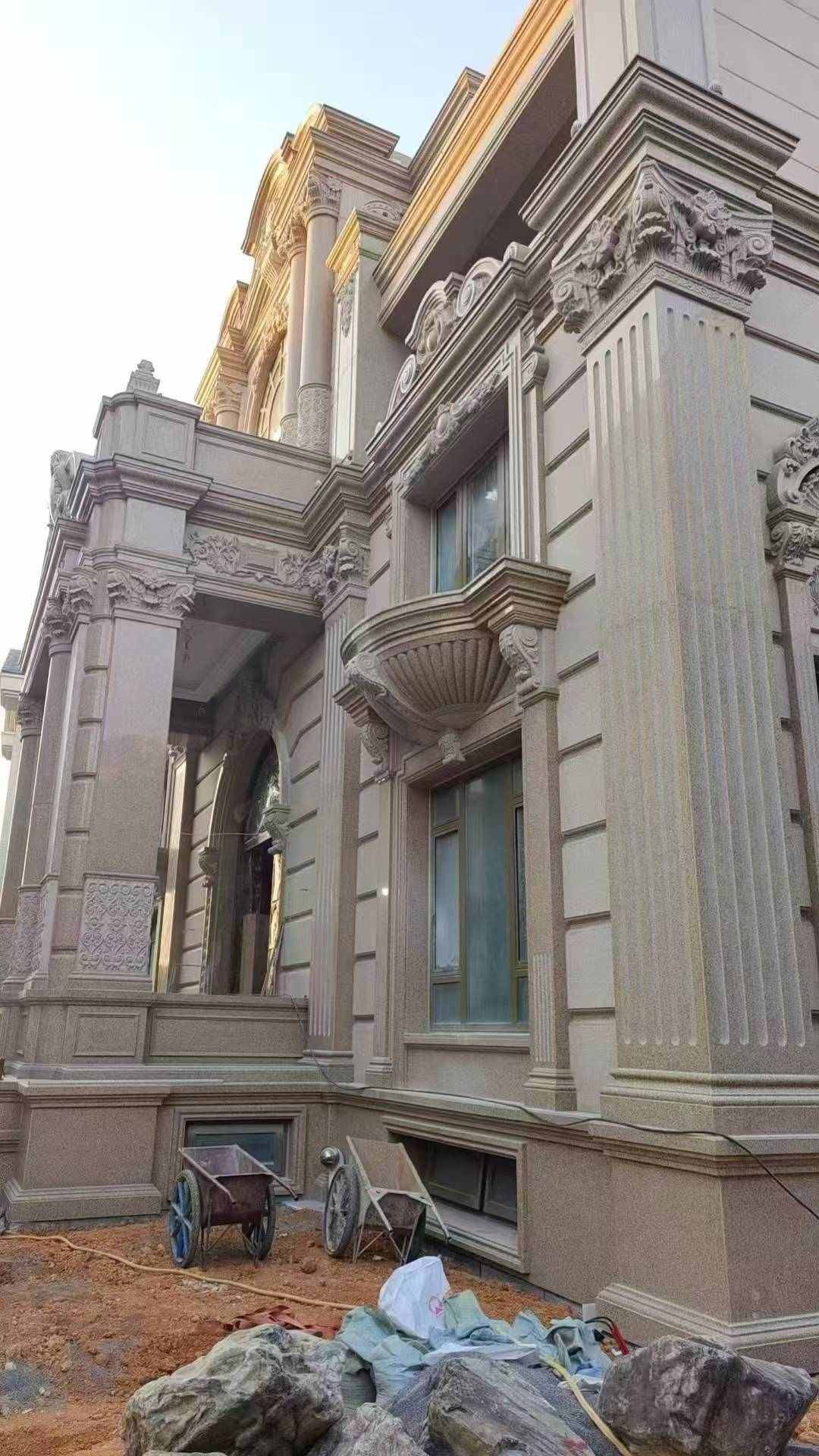 山西 黄金麻花岗岩光面别墅外墙干挂施工完成