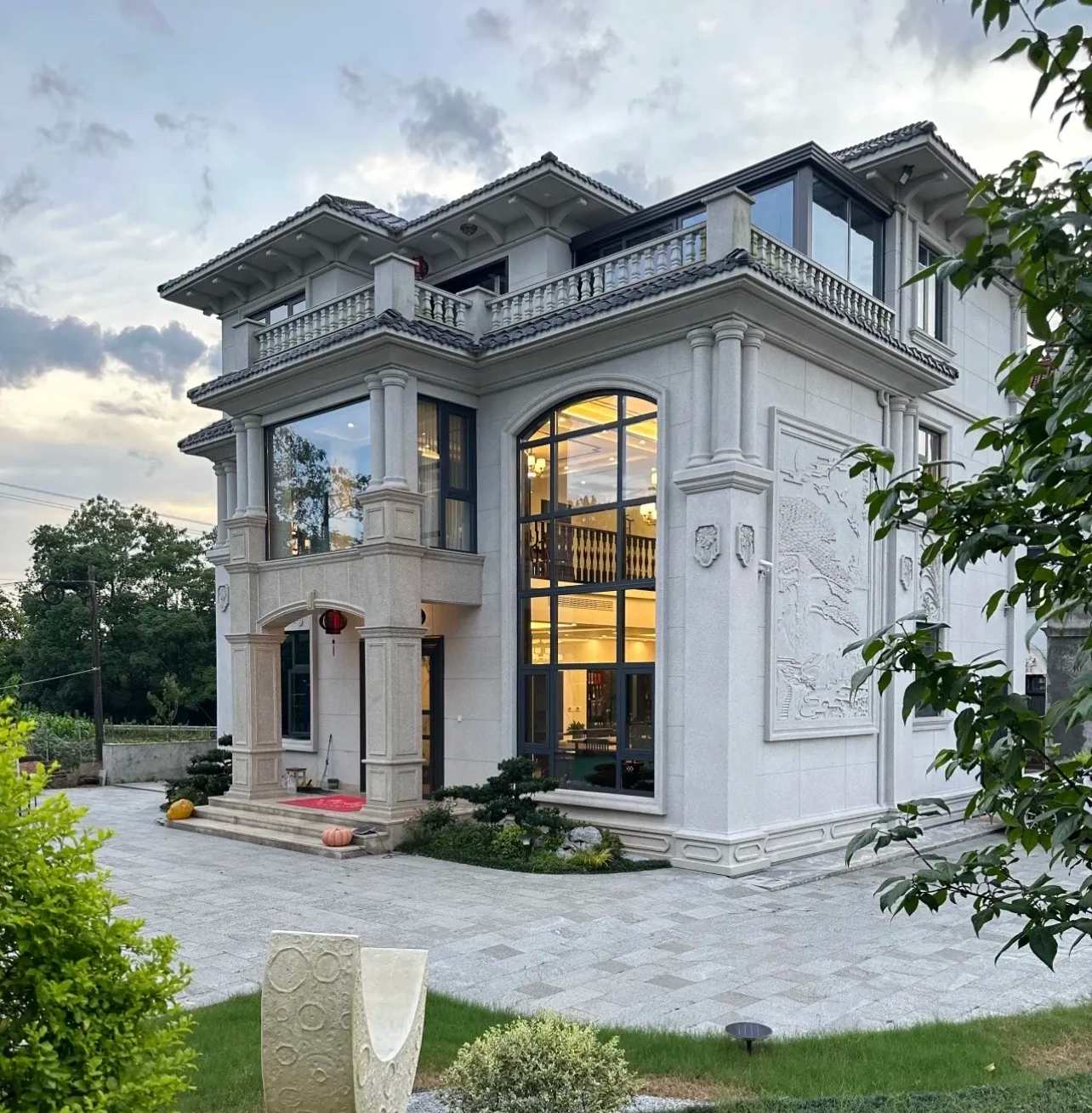 山西 白麻花岗岩私人别墅干挂石材豪华定制