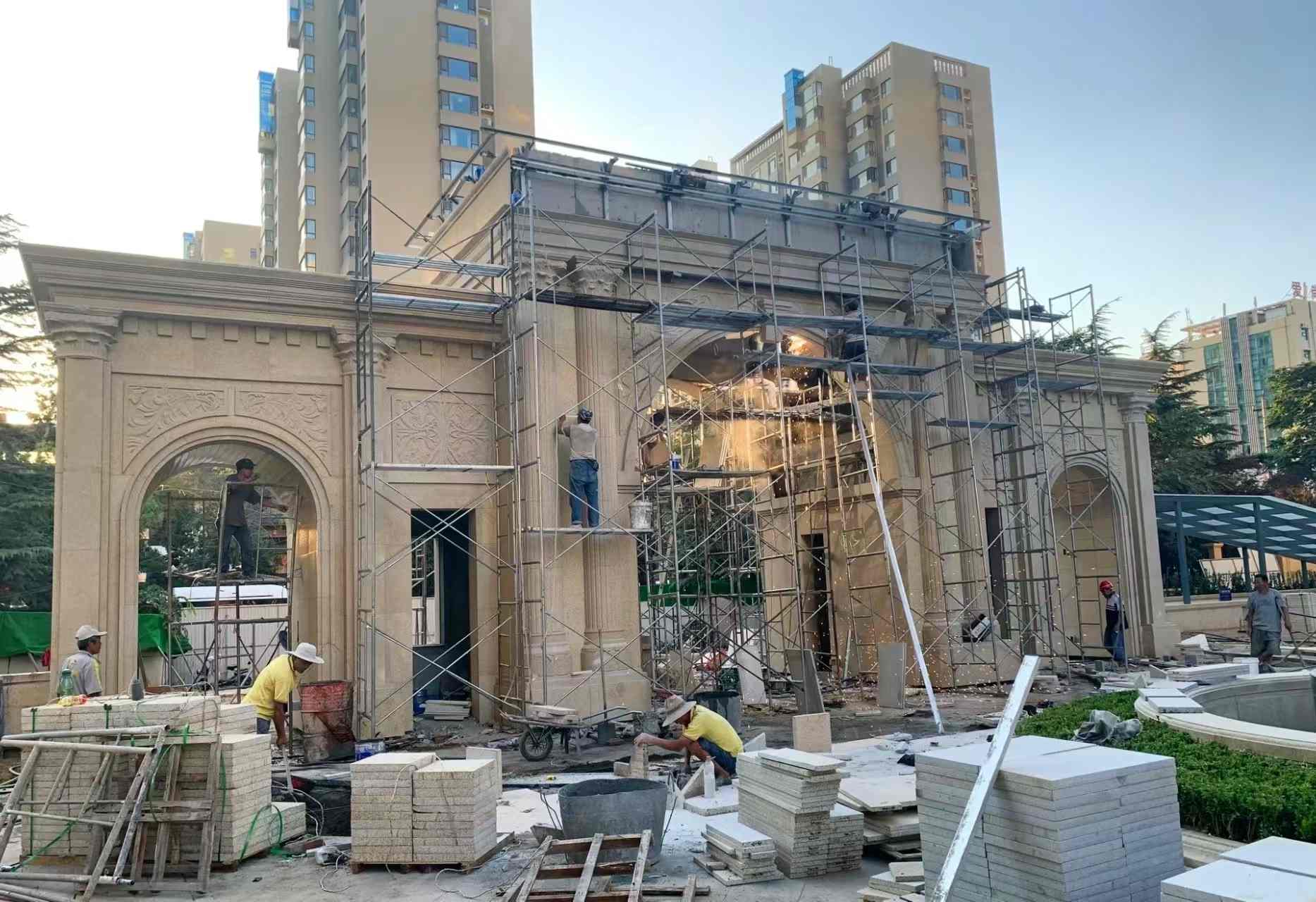 山西 黄金麻荔枝面花岗岩小区门楼外墙干挂