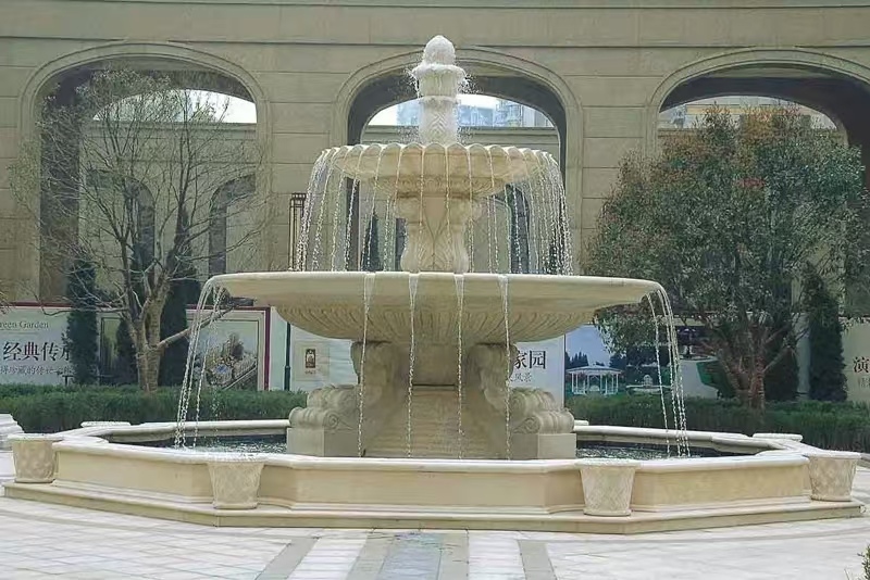 山西 黄金麻花岗岩异型加工——户外庭院石雕流水喷泉