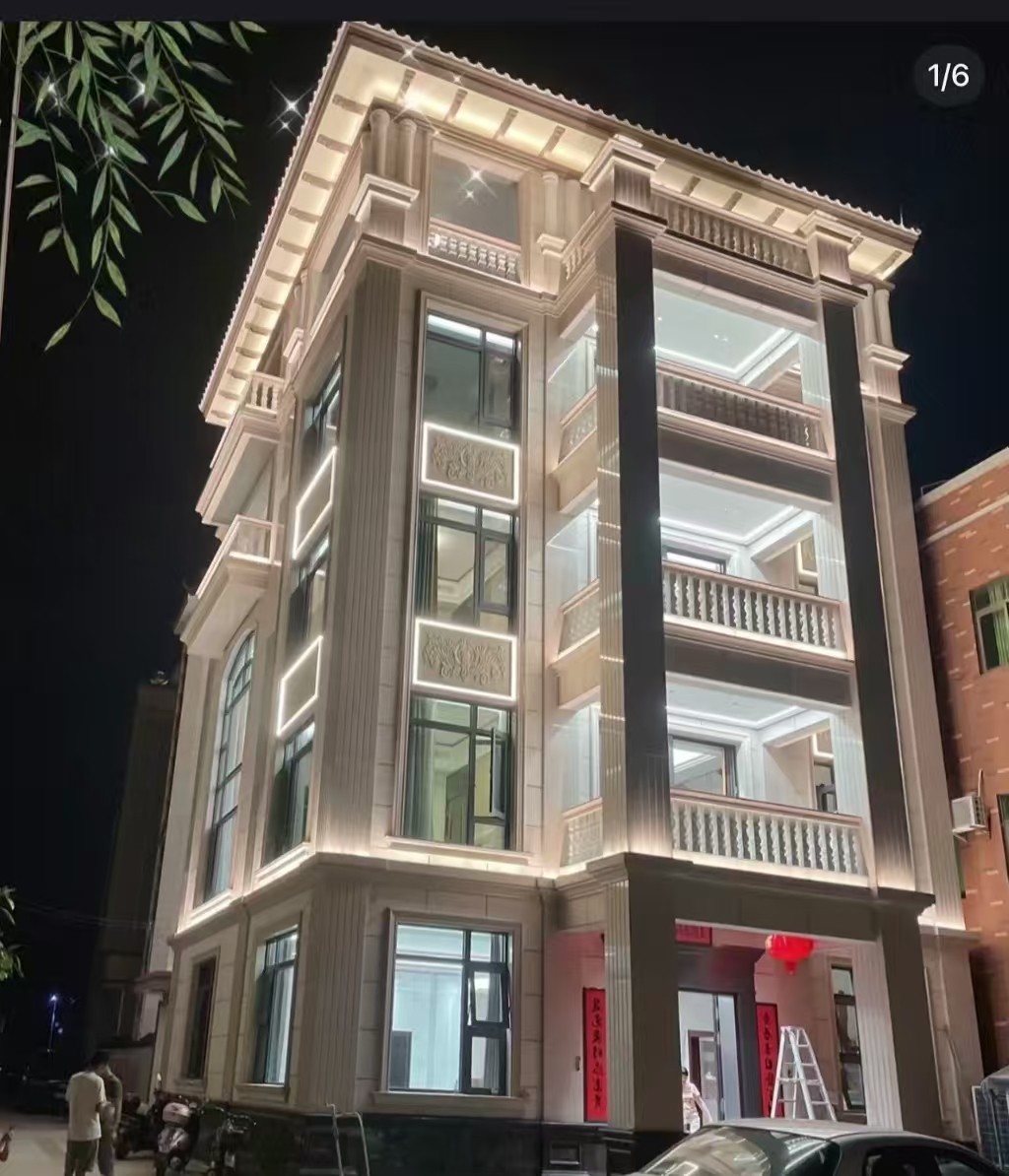 山西 芝麻白花岗岩别墅外墙夜间效果