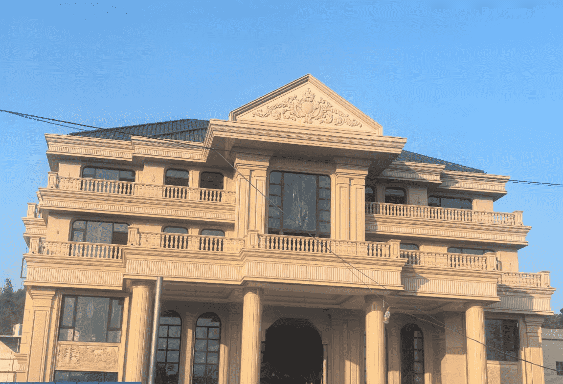 山西黄金麻别墅外墙干挂石材效果示例